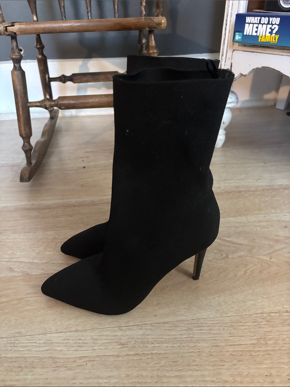 Express Black Pointed Toe Stiletto Sock Boots